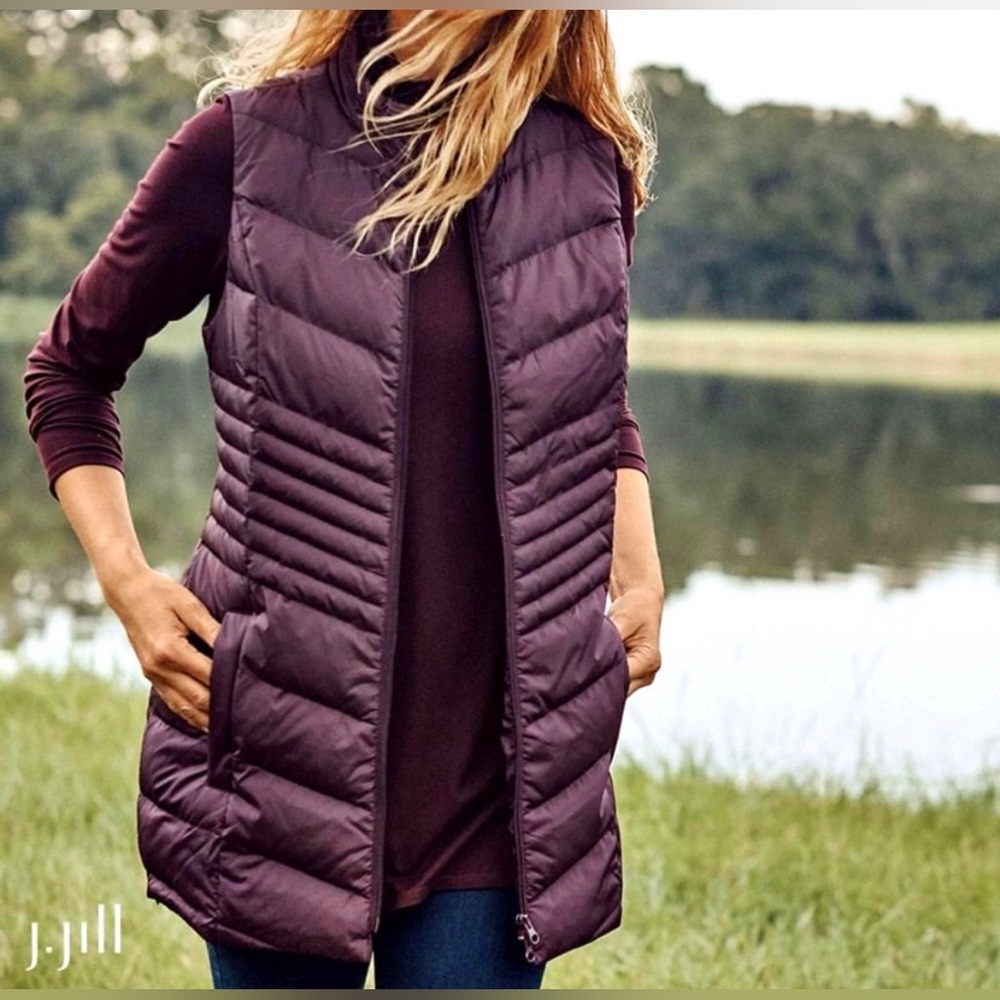 J. Jill Puffer Vest | Long Vest | Burgundy Vest